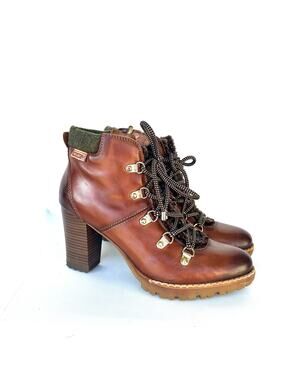 Pikolinos Connelly Heeled Ankle Boots Brown Leather Block Heel Winter 38 8